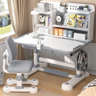 "Multi-levelled Chair White Children Computer Desk with Stockroom, Shelf, Drawer & Hutch"