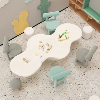 "Children Computer Desk with Timber Table Top in White/Lime Green/Wood Color"