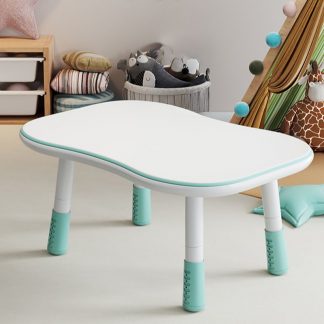 "White Wood Kids Computer Desk, Moves Up and Down, Scratch-immune"
