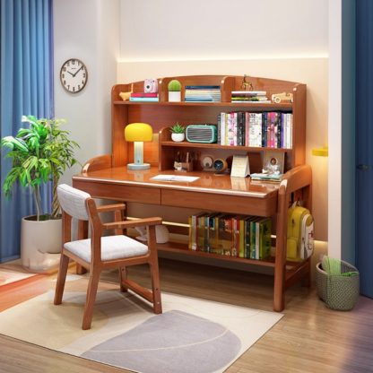 "Multi-levelled Rubberwood White/Magenta/Light Blue Children Computer Desk with Stockroom, Shelf, Drawer & Hutch"