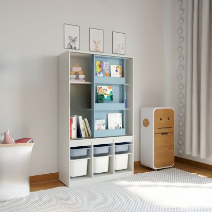 "Standard Children's Bookshelf with 7 Timber Shelves, Vertical Orientation, Standalone, Scratch-tolerant, Closed Back"
