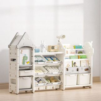"White Standard Children's Bookshelf with Multiple Shelves, Horizontal Orientation, Polymerized Material Shelf, Standalone, Scratch-tolerant, Closed Back"