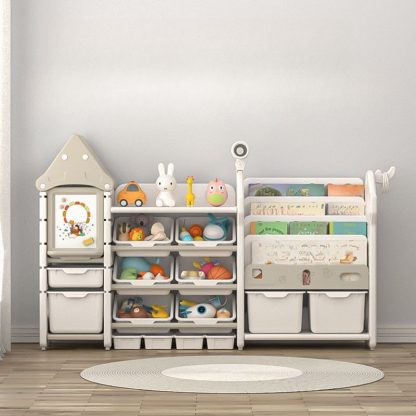 "Cream Standard Kids Bookshelf with 6 Shelves, Horizontal Orientation, Closed Back, Polymer Compound, Independent, Scratch-proof"