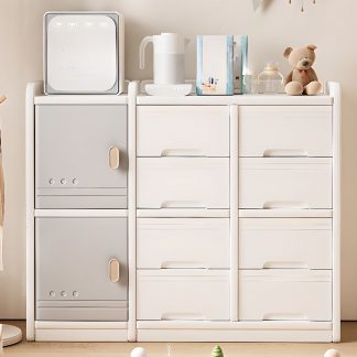 "White Standard Children's Bookshelf with 3 Polymerized Shelves, Horizontal/Vertical Orientation, 2/4 Doors, Scratch-tolerant"