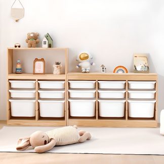 "Wood Color Standard Children's Bookshelf with 2 Natural Wood Shelves, Horizontal/Vertical, Open Back, Scratch-tolerant, Standalone"