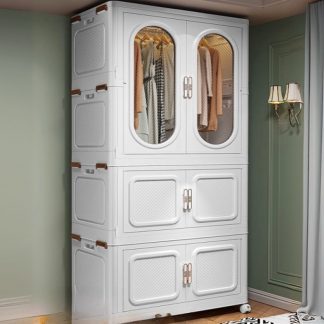 "Versatile Kids Armoire with Plastic Build, Shelf, Clothing Rod, and Door"