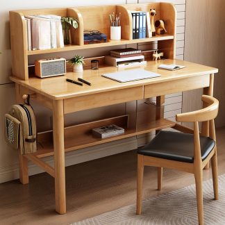 "Damp-proof Kids Computer Desk with Chair, Multicolor Chalk/Carnation/Sepia Top, Locker Storage, Shelf, Compartment, and Hutch"