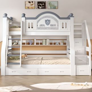 "6 Drawers/2 Drawers Underbed Storage Kids Bunk Bed with Book Cabinet & Ladder, Standard Bunk, Multiple Mattress Sizes"