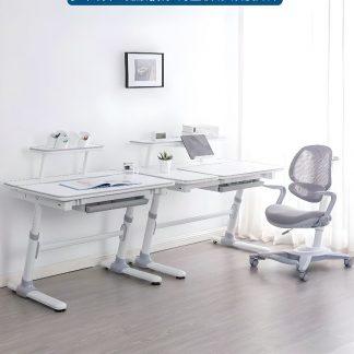 "Adjustable Children's Desk, Height-adjustable, Wood, Chalk Color, with Storage, Shelf, and 1 Drawer"