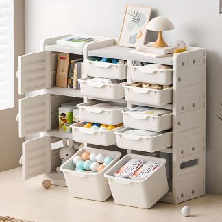 "Simplistic Standard Children's Bookshelf with 4/3 Shelves, Horizontal/Vertical Orientation, Synthetic Shelf, 4/2 Doors, Scratch-repellent"