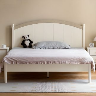 "Elegant Chalk Modern Timber Standard Kids Bed with Cotton Upholstery, Coir Mattress & Headboard for Gender Neutral"