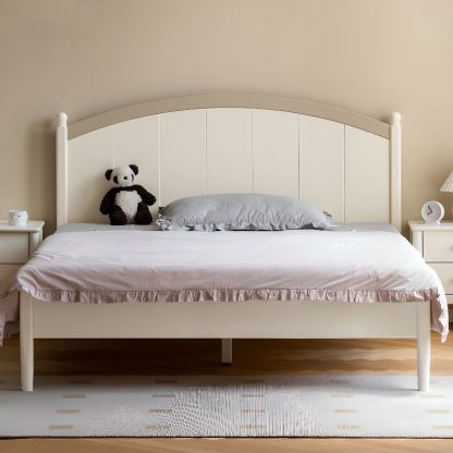 "Elegant Chalk Modern Timber Standard Kids Bed with Cotton Upholstery, Coir Mattress & Headboard for Gender Neutral"