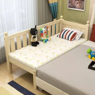 "Modish Wood Grain Pine Standard Kids Bed with Coir Mattress, Ladder, and Guardrail for Gender Neutral"