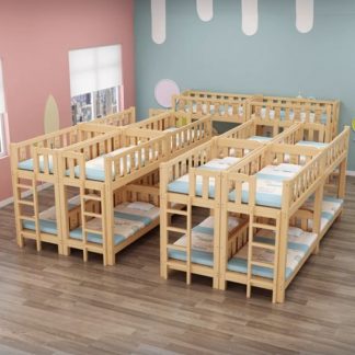 "Sleek Wood Color Modern Pine Wood Kids Bunk Bed with Ladder and Guardrail for Gender Neutral"