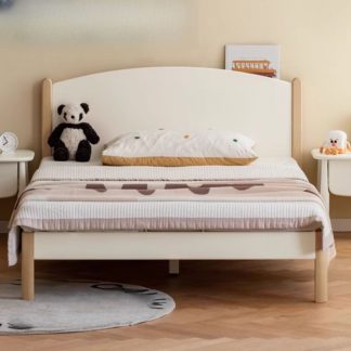 "Chalk Modern Natural Wood Standard Kids Bed with Panel Headboard and Coir Mattress, Gender Neutral"