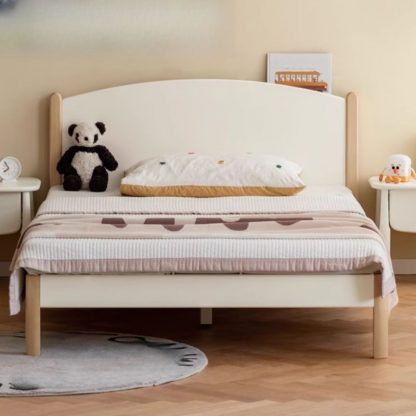 "Chalk Modern Natural Wood Standard Kids Bed with Panel Headboard and Coir Mattress, Gender Neutral"