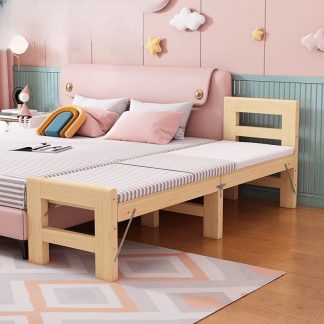 "Natural Color Contemporary Wood Standard Kids Bed with Coir Mattress Headboard for Gender Neutral"