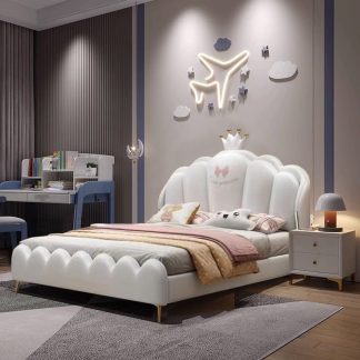 "Chalk Lumber Standard Kids Bed for Girl/Woman+, Princess Theme, with Pleather and Headboard, Coir Mattress"